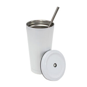 VASO DE ACERO CONICO DE 550ML BLANCO CON PITILLO