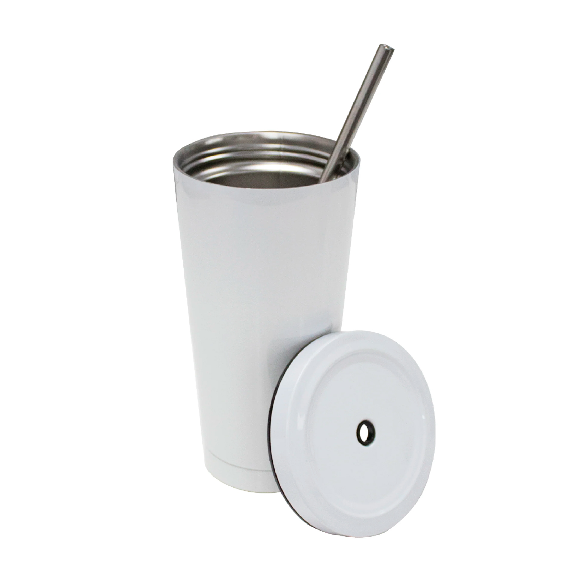 VASO DE ACERO CONICO DE 550ML BLANCO CON PITILLO