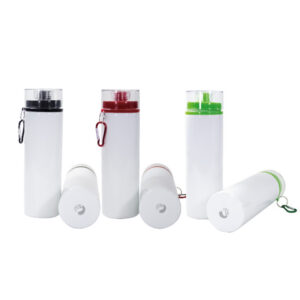 BOTELLA 750 ML ALUMINIO BLANCA CON TAPA TRANSPARENTE Y GANCHO