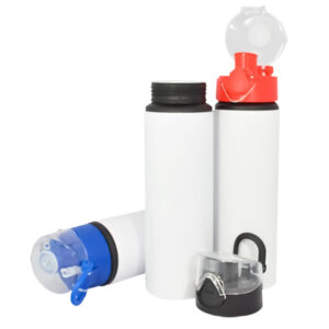 BOTELLA 750 ML ALUMINIO BLANCA CON TAPA DE BOTON PRESIONABLE  AZUL