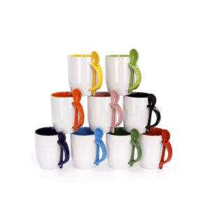 TAZA 11 OZ BLANCA CON INTERIOR DE COLOR Y CUCHARA