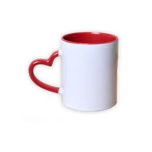 TAZA 11 OZ BLANCA CON INTERIOR ROJO Y ASA DE CORAZÓN