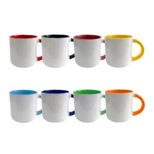 TAZA 13OZ BLANCA CON BASE REDONDA INTERNO Y ASA  DE COLOR