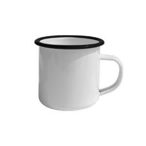 TAZA 6 OZ  DE PELTRE BLANCA CON BORDE NEGRO